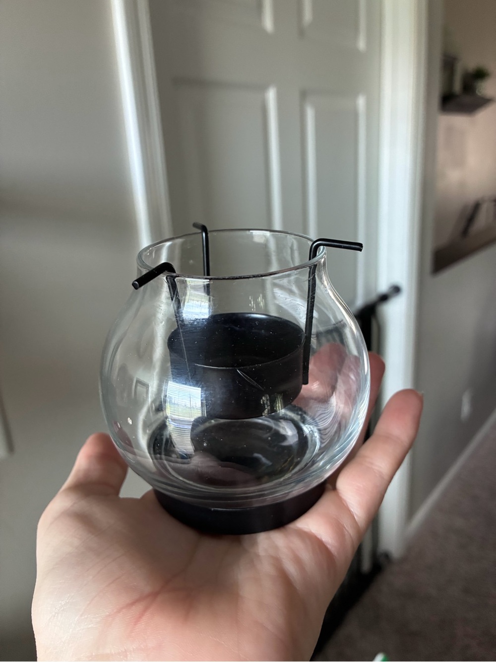 Hobby Lobby Clear Glass Globe Candle Holder with Black Metal Trim